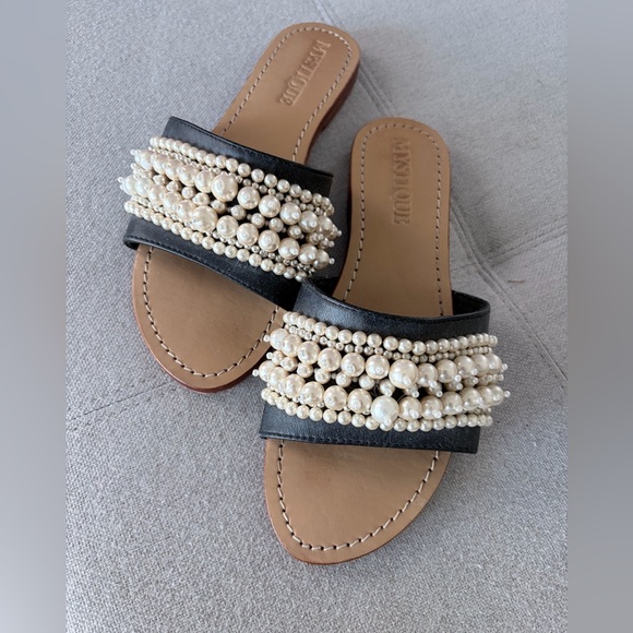 Mystique Boutique Black Slide Sandals with Pearl Embellishments